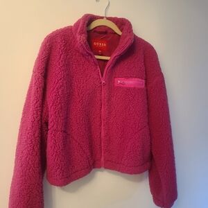 Guess Women's Pink Sherpa Bomber Jacket